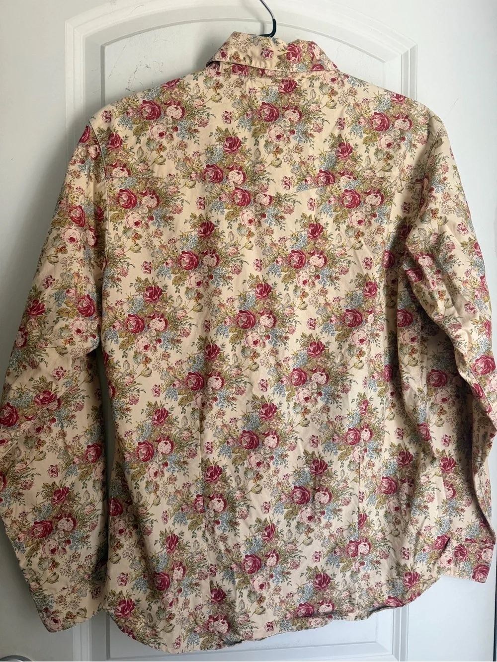 Wrangler Cream Shirt Rose Floral Print M pearl snap cotton long sleeve rodeo - Picture 7 of 7